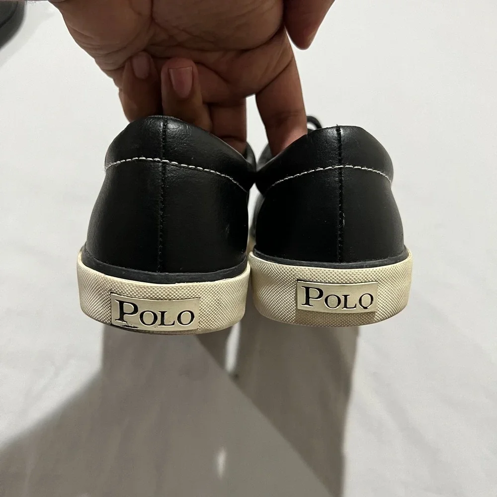 Polo Ralph Lauren Mens Vaughn Black Leather Lifestyle Shoes White Pony Logo 9.5D